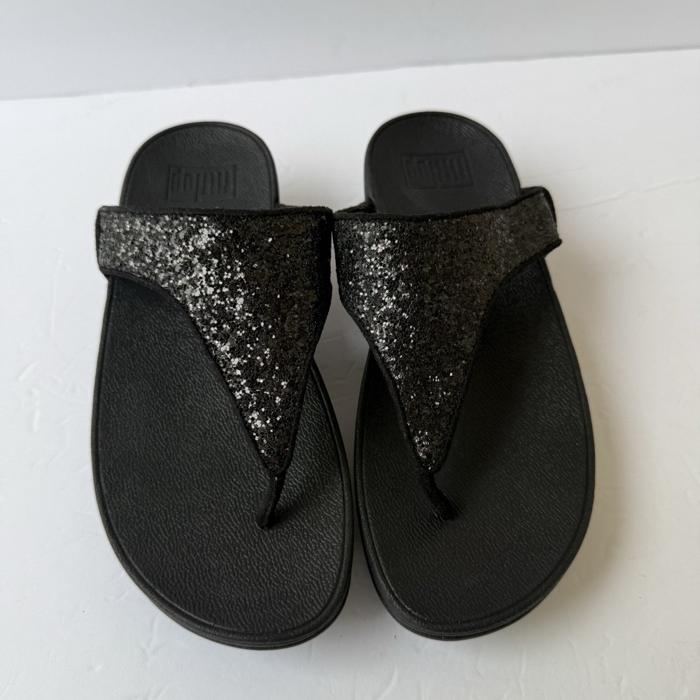 FitFlop Shimma Glitter Toe Post Sandals Black Glitter Women's US 6 EU 37 New - Picture 2 of 8